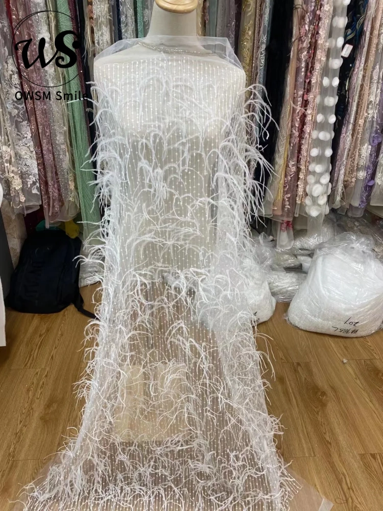Hot Popular 2022 Top Quality Lace 5 Yards Handmade Advanced Embroidery Sequins Net Feather  For Party Evening Dresses