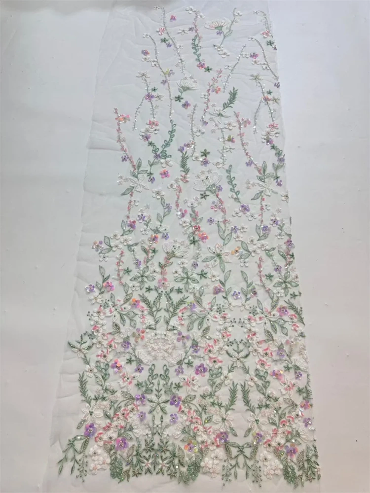 Light Luxury small flowers Design Handmade Embroidery Net Lace Exquisite Beads Sequins  High Quality Women Party Dress