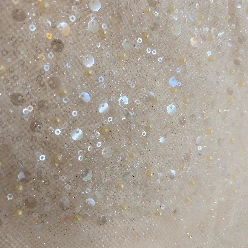 Hot Lace Fabric 2023 High Quality Lace 5 Yards Handmade Advanced Embroidery Beads Sequins For Party Evening Dresses