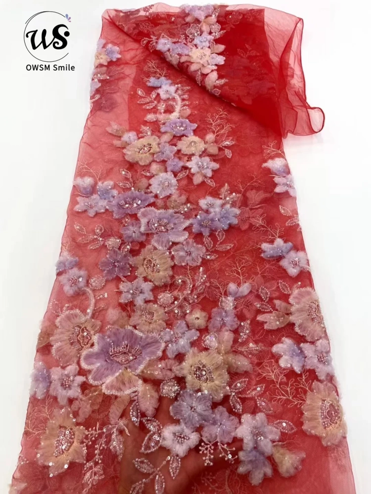 Super High Quality Fabric New  Design Handmade 3D Embroidery Beads Net Lace For Wedding Women Dress Pretty Popular Fringe