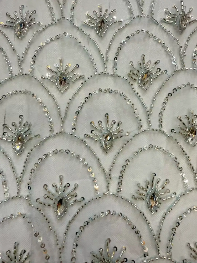 High-Quality Rhinestone Net Lace with Mermaid Scale Design Beads Sequins for Party Wedding Dresses Fashionable New Arrival
