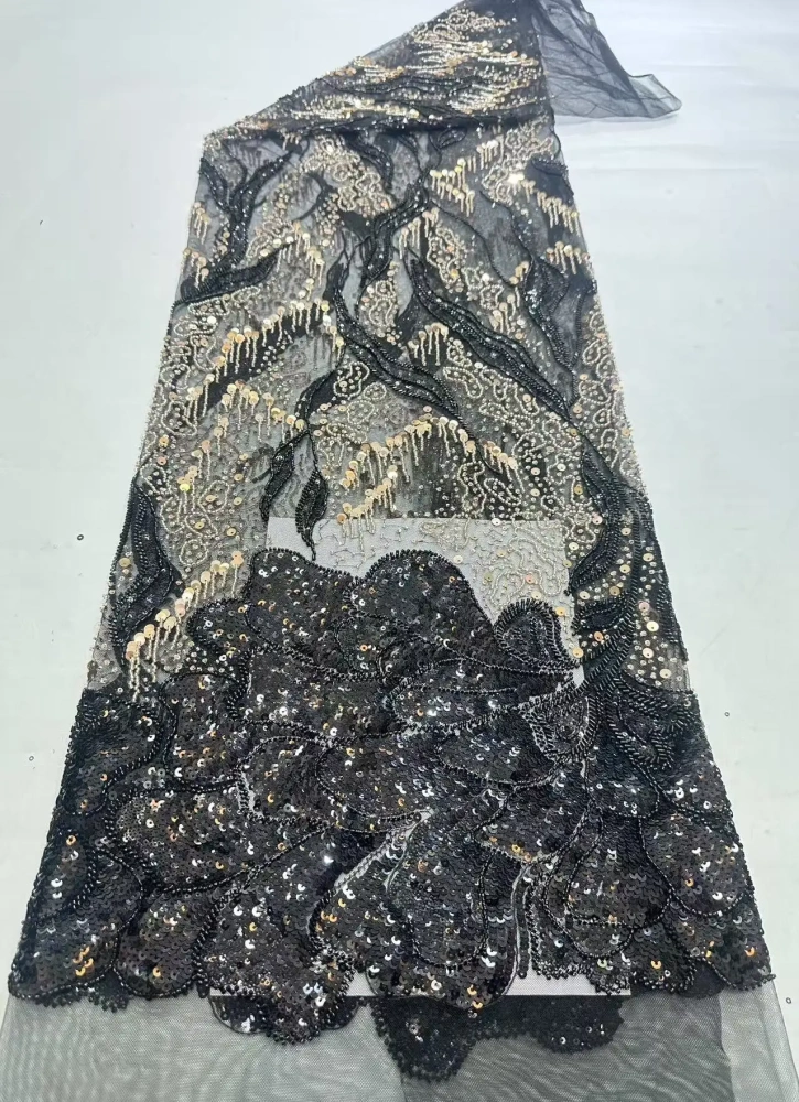 Amazing Exquisite Design Hot On Sale Fabric High Quality Handmade Embroidery Net Lace Beads Sequins For Party Evening Dresses