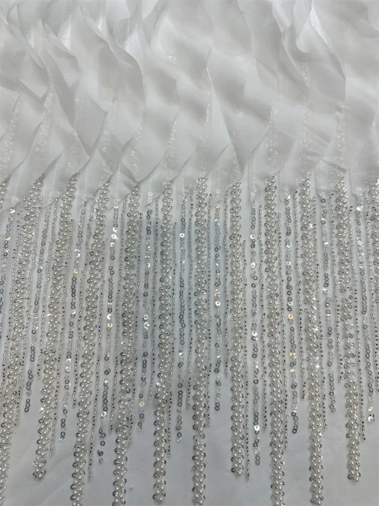 Handmade Beads Net Lace Sequins Fabric for Women, Party Evening Dress, Africa Design, Top Quality, Fashion, Hot Sale