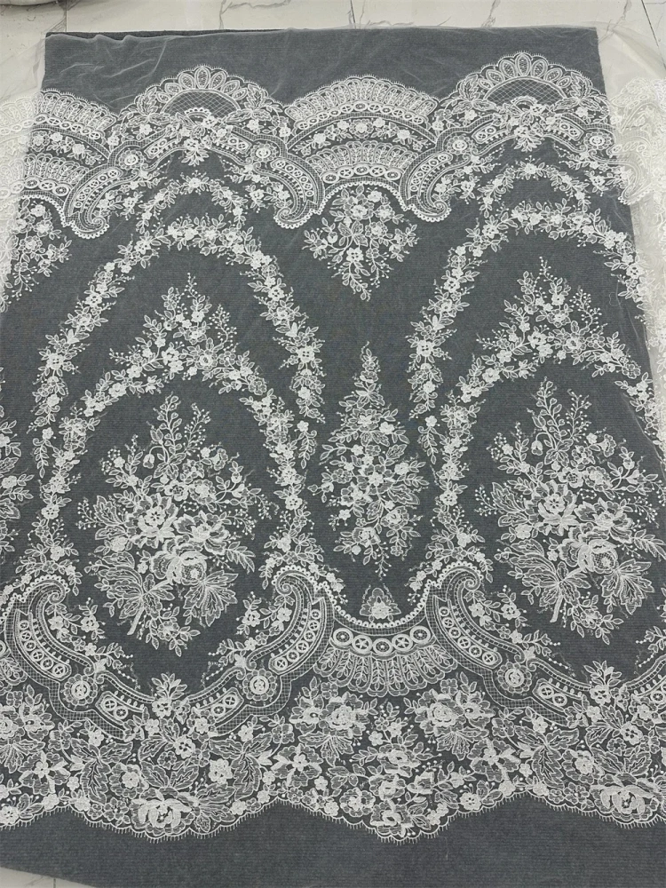 2024 Pretty Nice Nigeria White Super Top Quality Handmade Embrordered Net Lace With Ivory Beaded Sequins For Party Wedding Dress