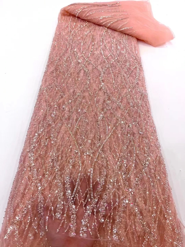 5Y Hot Sale Fashion Design Africa  High Quality  Embroidery Beads Net Lace Sequins In Multi Colors  For Wedding or Party Dress
