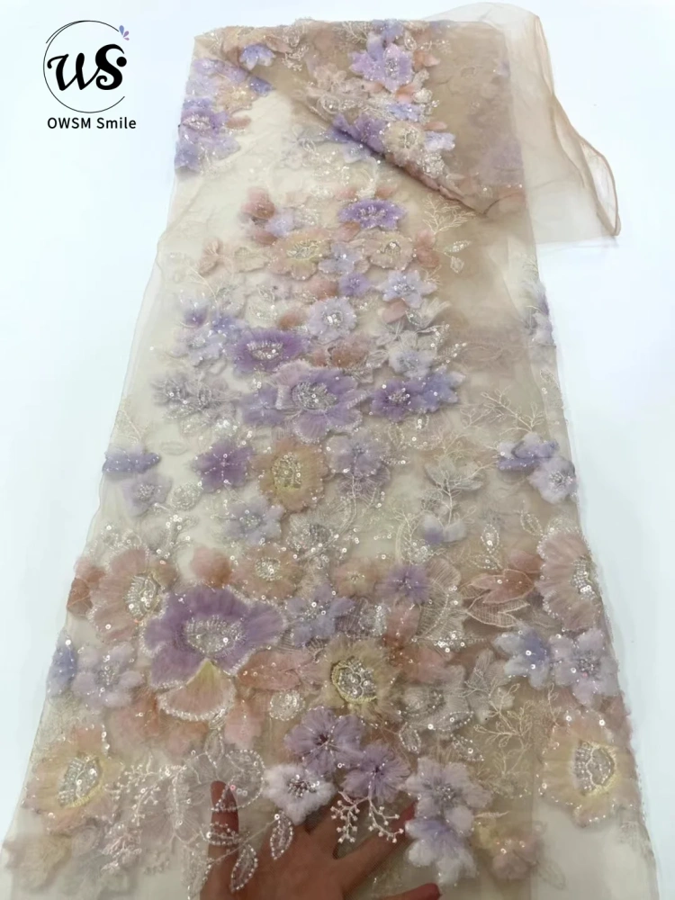 Super High Quality Fabric New  Design Handmade 3D Embroidery Beads Net Lace For Wedding Women Dress Pretty Popular Fringe
