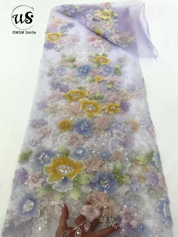 Super High Quality Fabric New  Design Handmade 3D Embroidery Beads Net Lace For Wedding Women Dress Pretty Popular Fringe