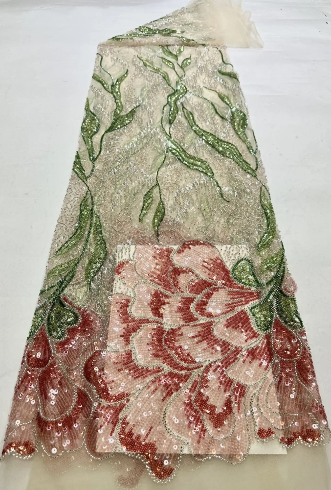 Amazing Exquisite Design Hot On Sale Fabric High Quality Handmade Embroidery Net Lace Beads Sequins For Party Evening Dresses
