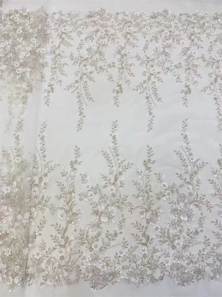 Handmade Embroidery Net Lace with Beads for Party Evening Dress, Purple Fashion, Exquisite Design