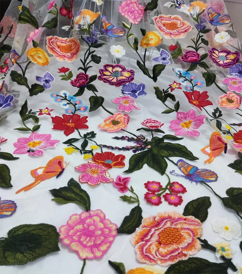 OWSM Hot Lace Fabric 2022 High Quality Lace Handmade Advanced Embroidery With Flowers Butterflies For Party Evening Dresses