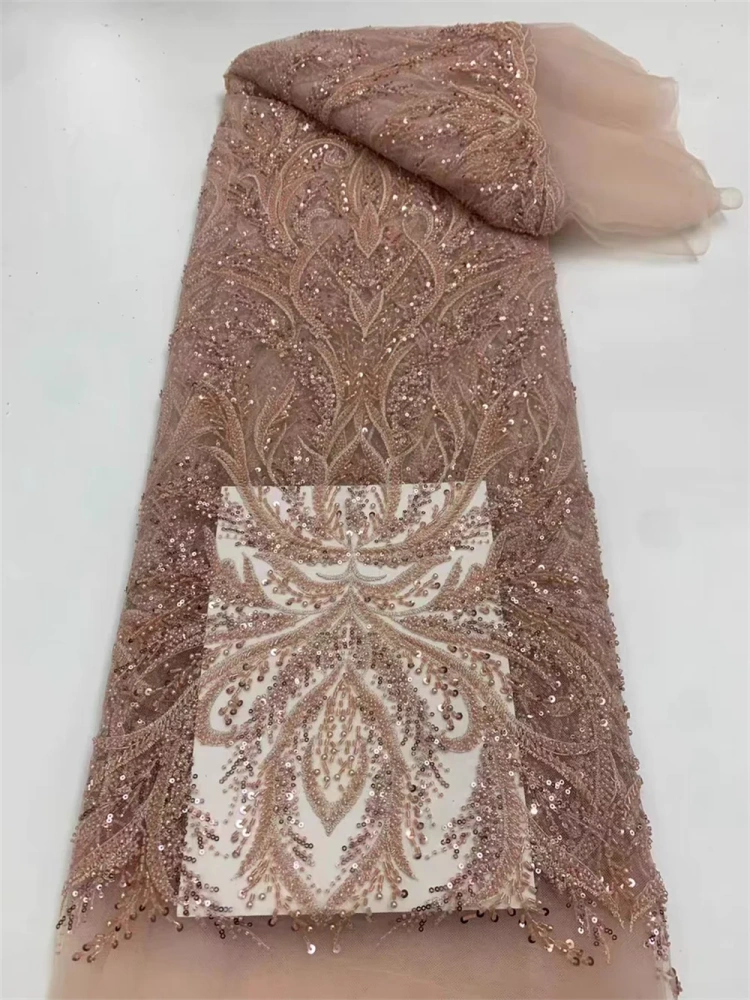 Top Quality African Fabric Woman 2024 Brode Lace Handmade Embroidery Beads Net Lace With Sequin For Party Evening Dress