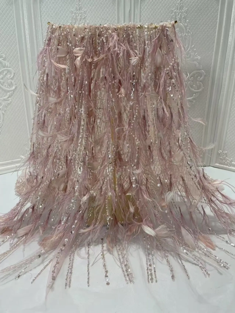 Hot Popular 2022 Top Quality Lace 5 Yards Handmade Advanced Embroidery Sequins Net Feather  For Party Evening Dresses