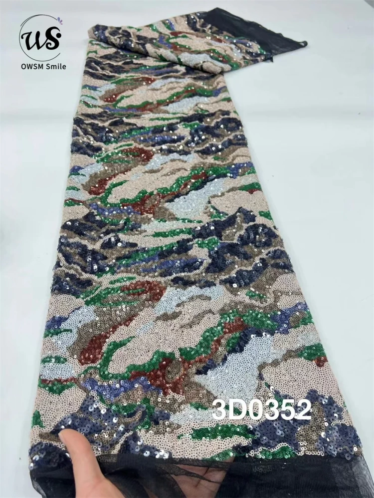 Amazing Unique Design Latest Handmade 5Y Embroidery Net Lace with Sequins for Party Evening Dresses, French, Super High Quality