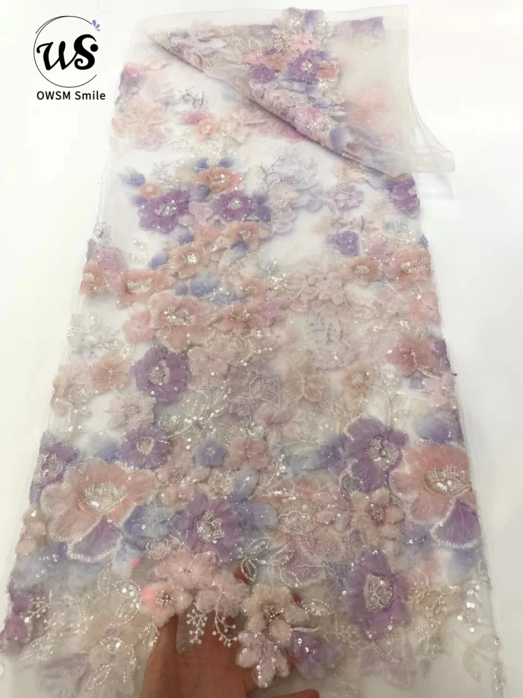 Super High Quality Fabric New  Design Handmade 3D Embroidery Beads Net Lace For Wedding Women Dress Pretty Popular Fringe