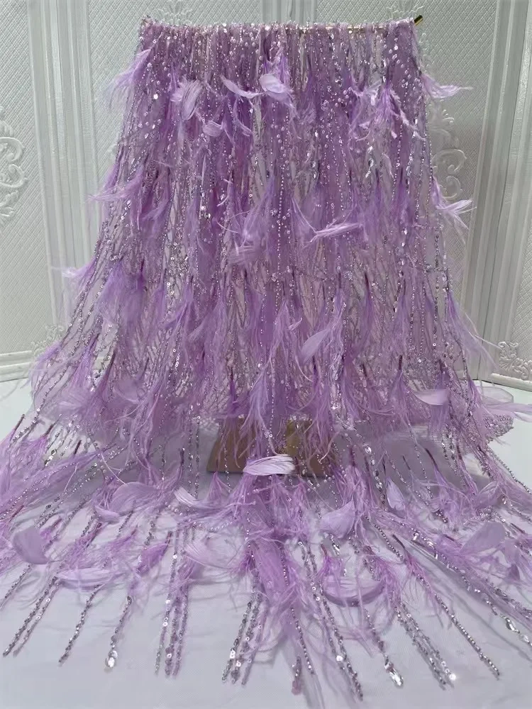 Hot Popular 2022 Top Quality Lace 5 Yards Handmade Advanced Embroidery Sequins Net Feather  For Party Evening Dresses