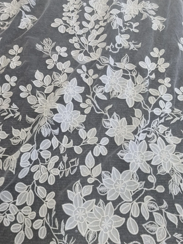 Light Luxury Fabric 2026 Top Quality 5 Yards Handmade White Embroidery Net Lace Beads With Sequins For Party Evening Dresses
