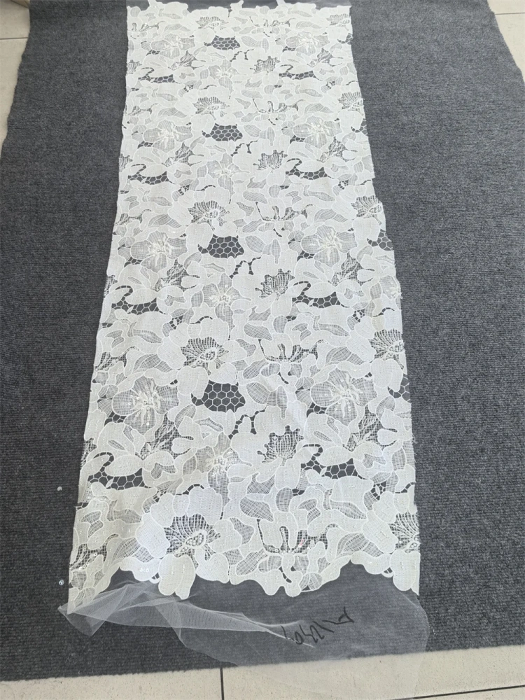 High End Fabric 2026 Top Quality 5 Yards Handmade  Embroidery Net Lace Beads With Sequins For Party Evening Dresses