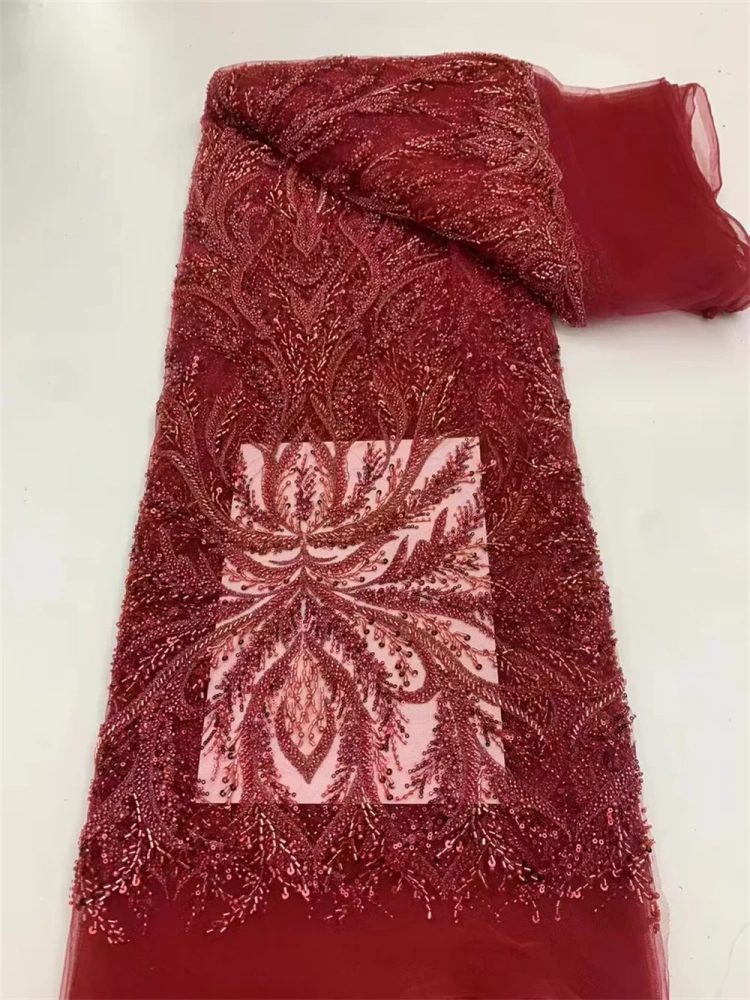 Top Quality African Fabric Woman 2024 Brode Lace Handmade Embroidery Beads Net Lace With Sequin For Party Evening Dress