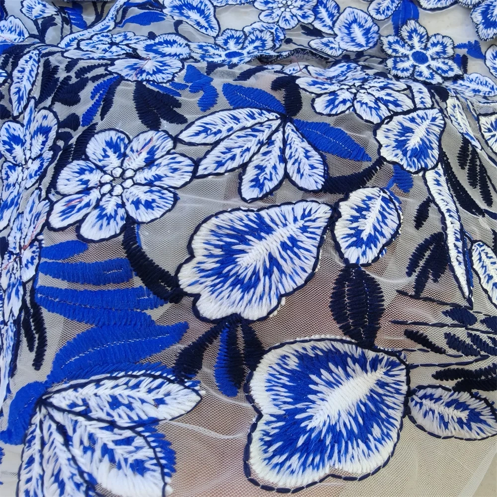 New  Arrival  5Y French Popular Unique Design 3D Embroidery Net Lace Super Top Quality Fabric For Party Evening Dress