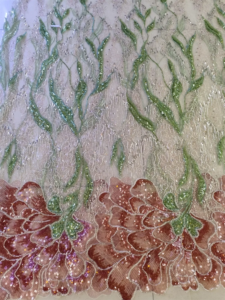 Amazing Exquisite Design Hot On Sale Fabric High Quality Handmade Embroidery Net Lace Beads Sequins For Party Evening Dresses