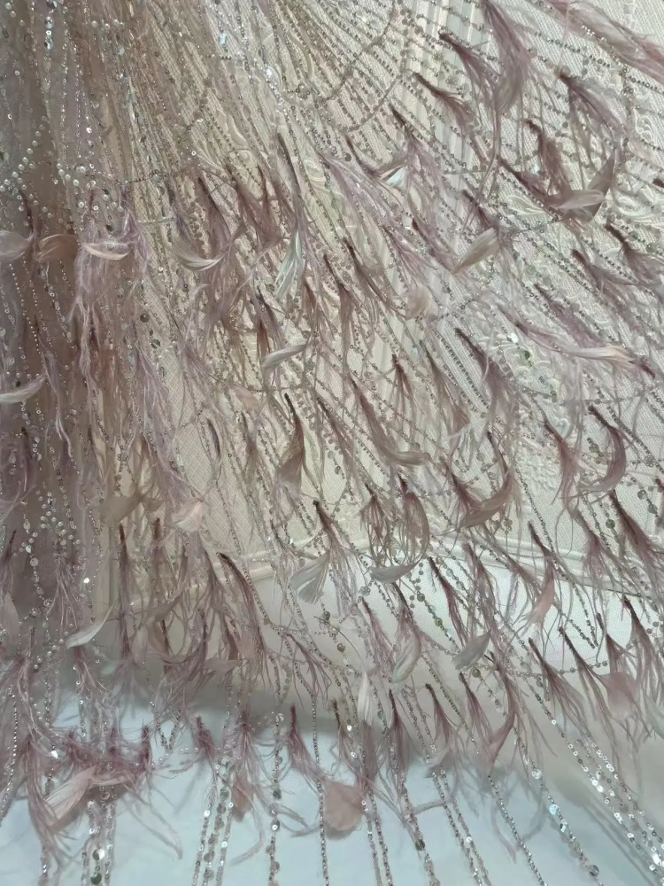 Hot Popular 2022 Top Quality Lace 5 Yards Handmade Advanced Embroidery Sequins Net Feather  For Party Evening Dresses