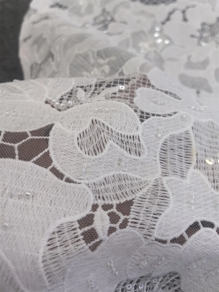 High End Fabric 2026 Top Quality 5 Yards Handmade  Embroidery Net Lace Beads With Sequins For Party Evening Dresses