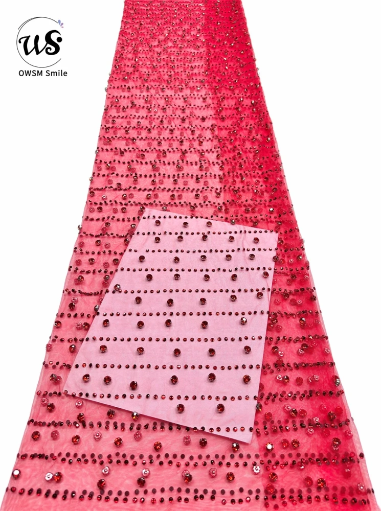 Luxury Design Hot On Sale Fabric High Quality Handmade Beads Net Lace Rhinestone For Party Evening Dresses