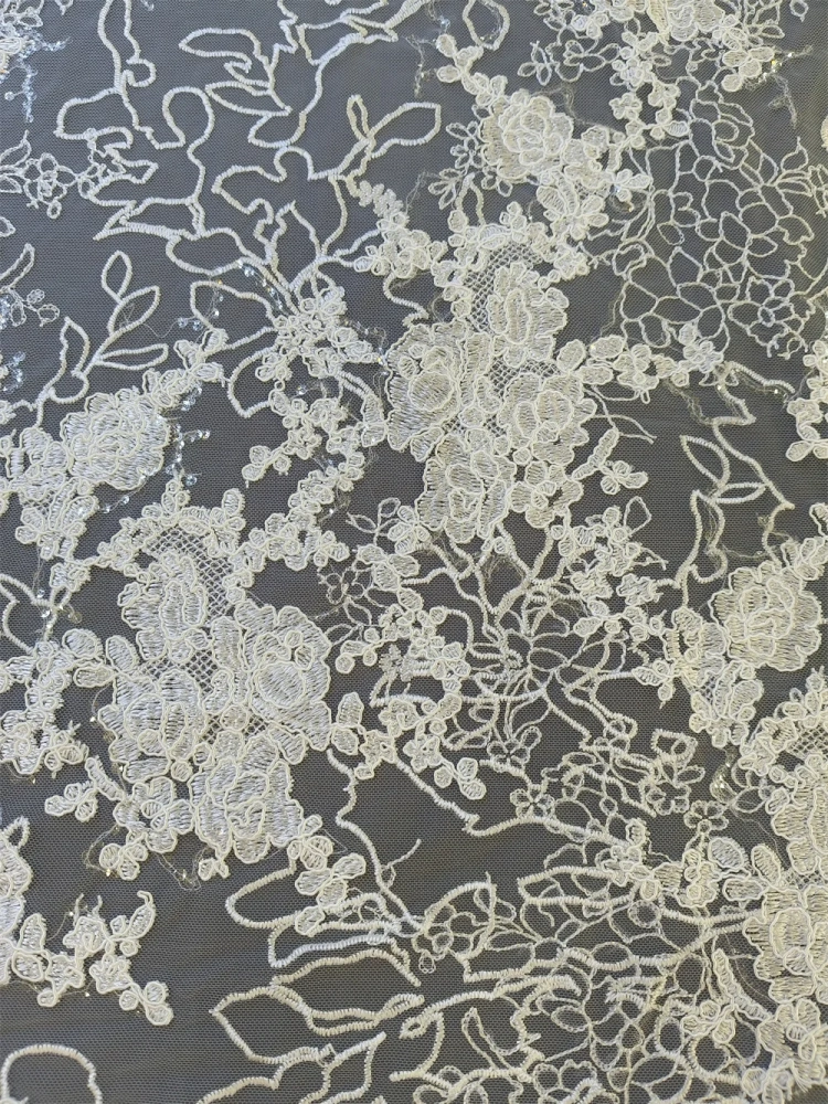 Hot Sale New High Quality  Fashion Design Lace Handmade Embroidery With Sequins For Wedding Dresses