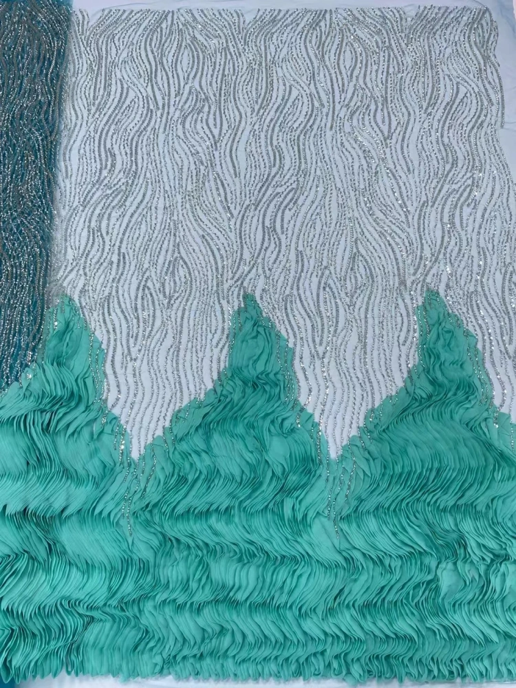 Handmade Beads Net Lace Sequins Fabric for Women, Party Evening Dress, Africa Design, Top Quality, Fashion, Hot Sale