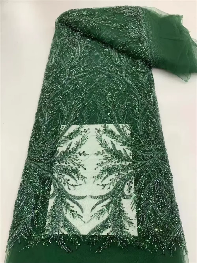 Top Quality African Fabric Woman 2024 Brode Lace Handmade Embroidery Beads Net Lace With Sequin For Party Evening Dress
