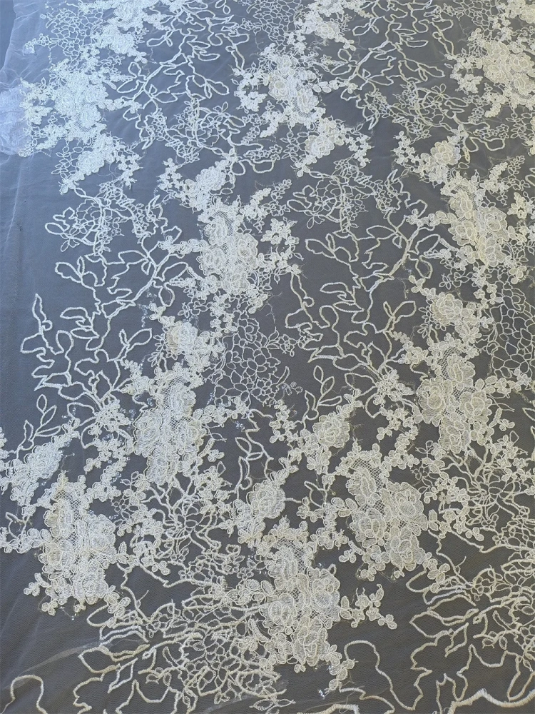 Hot Sale New High Quality  Fashion Design Lace Handmade Embroidery With Sequins For Wedding Dresses