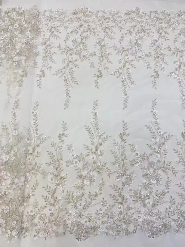 Handmade Embroidery Net Lace with Beads for Party Evening Dress, Purple Fashion, Exquisite Design