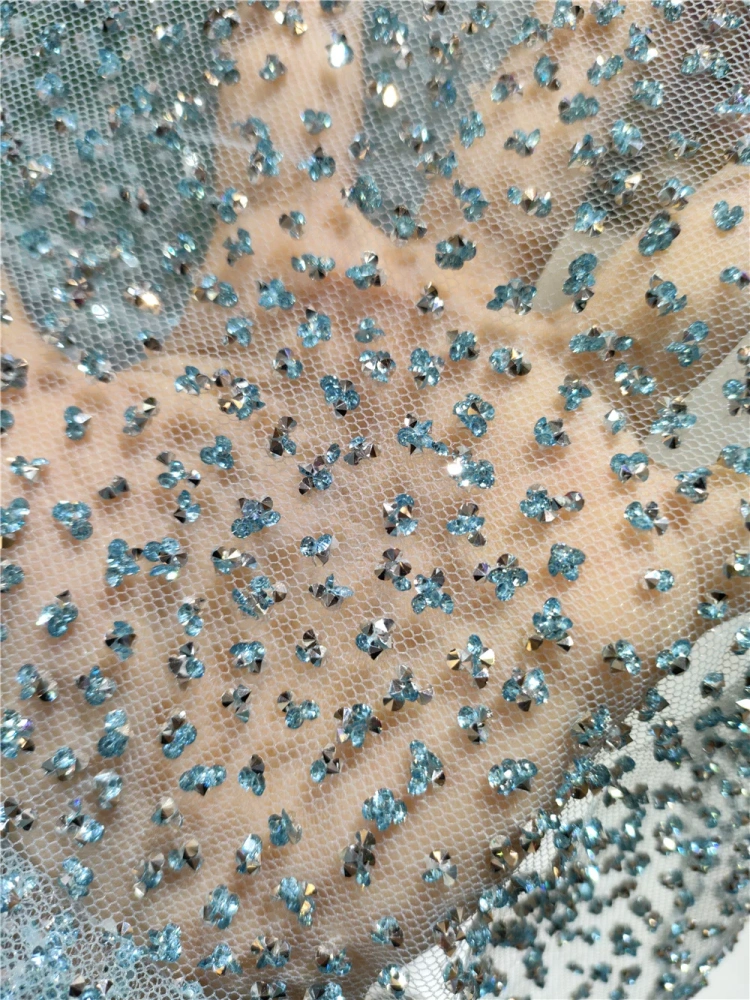 10Y New Arrival Africa Unique New Design High Quality Handmade Embroidery Net Lace With Glue Glitter For Party Evening Wome