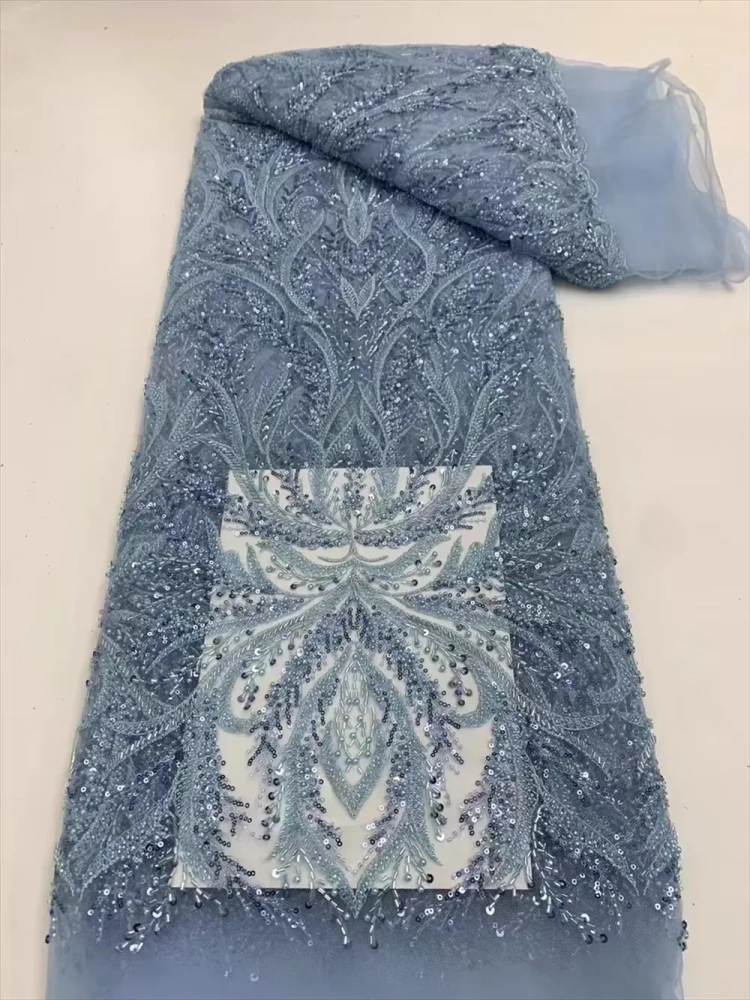 Top Quality African Fabric Woman 2024 Brode Lace Handmade Embroidery Beads Net Lace With Sequin For Party Evening Dress