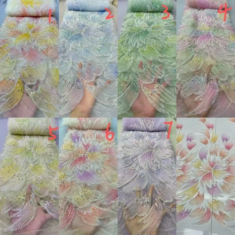 Amazing Gradient Color Mermaid Skirt Design Africa Top Quality 3D Embroider Beads Net Lace Sequins For Women Evening Dresses