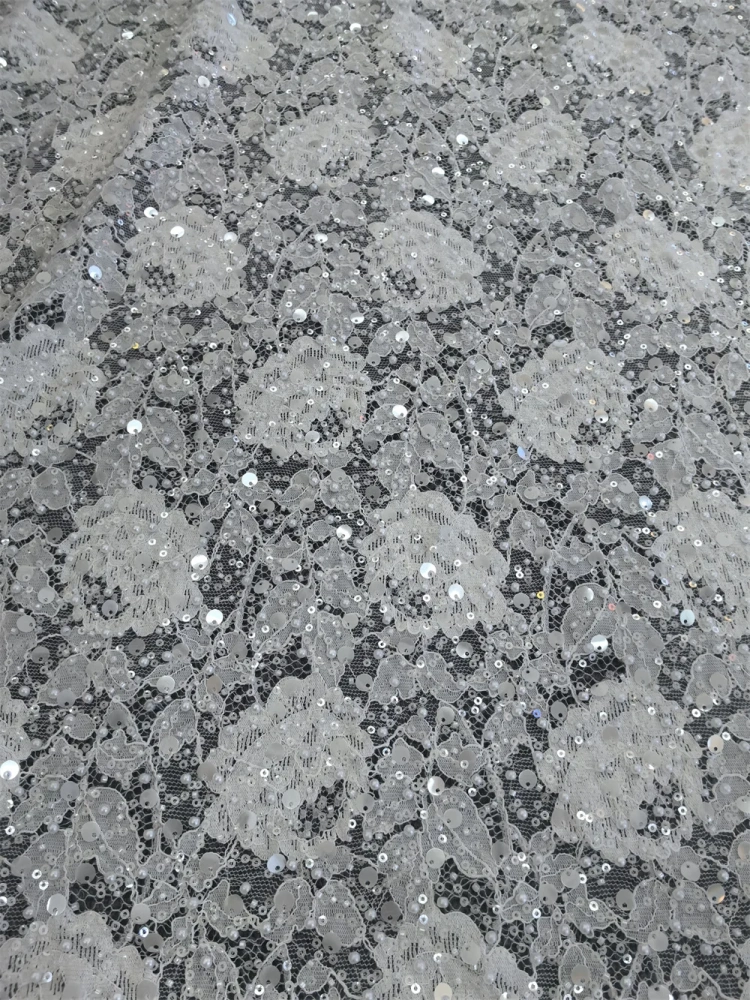 Luxury Fabric 2026 High Quality 5 Yards Handmade Exquisite Embroidery Net Lace Beads With Sequins For Party Evening Dresses