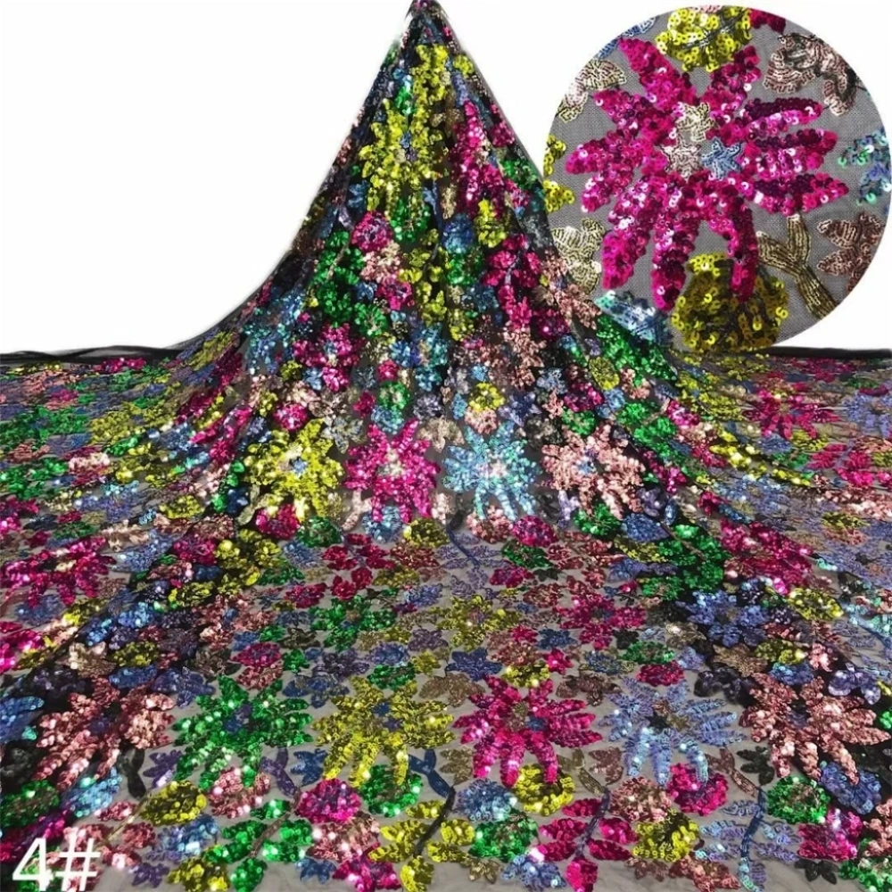 5Y Unique Africa Tassels Design Handmade 3D Flower Embrordered Net Lace With Beads Top Quality Fabric For Party Evening Dress