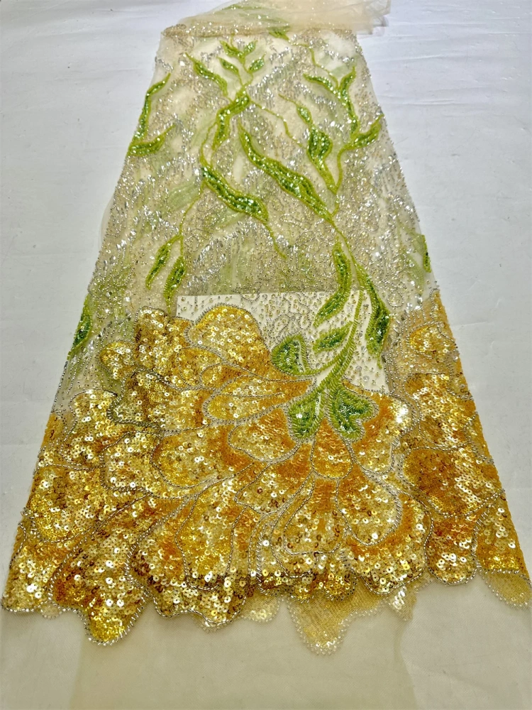 Amazing Exquisite Design Hot On Sale Fabric High Quality Handmade Embroidery Net Lace Beads Sequins For Party Evening Dresses