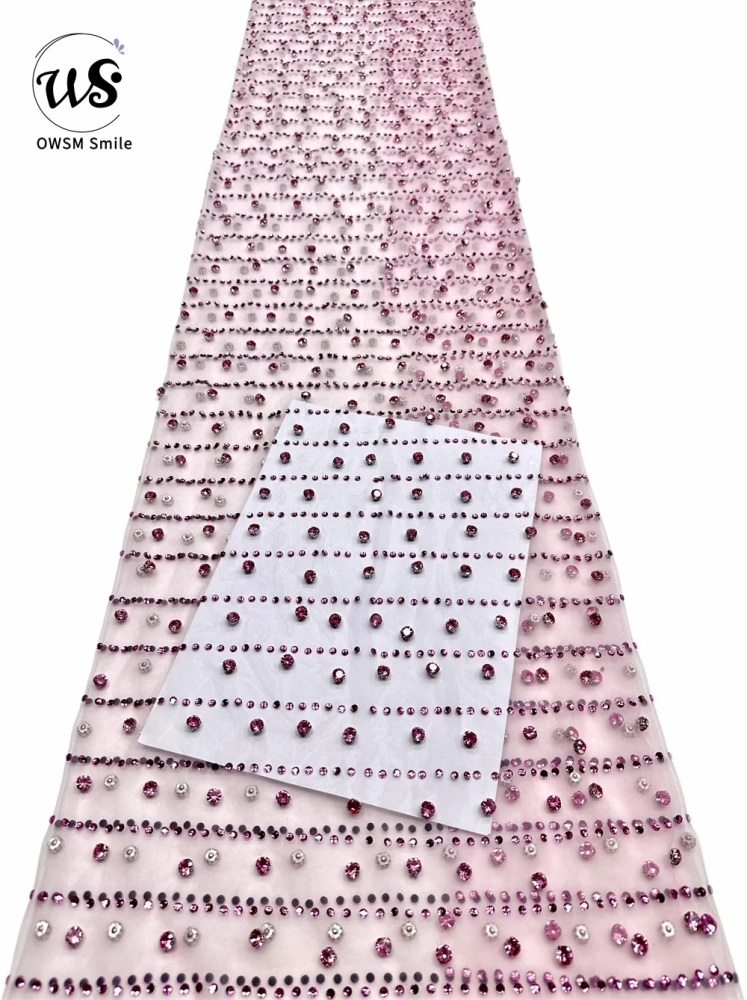 Luxury Design Hot On Sale Fabric High Quality Handmade Beads Net Lace Rhinestone For Party Evening Dresses