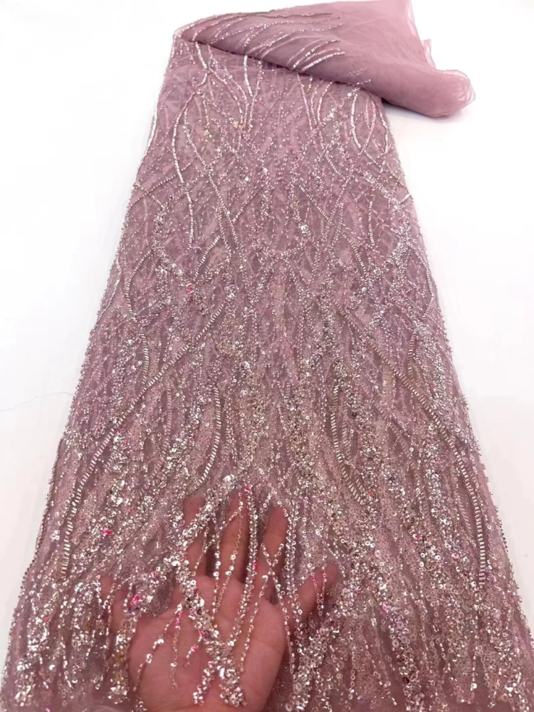 5Y Hot Sale Fashion Design Africa  High Quality  Embroidery Beads Net Lace Sequins In Multi Colors  For Wedding or Party Dress
