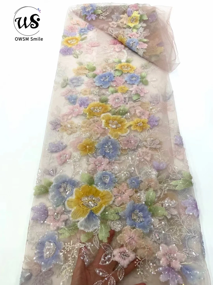 Super High Quality Fabric New  Design Handmade 3D Embroidery Beads Net Lace For Wedding Women Dress Pretty Popular Fringe