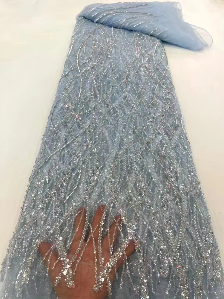 5Y Hot Sale Fashion Design Africa  High Quality  Embroidery Beads Net Lace Sequins In Multi Colors  For Wedding or Party Dress