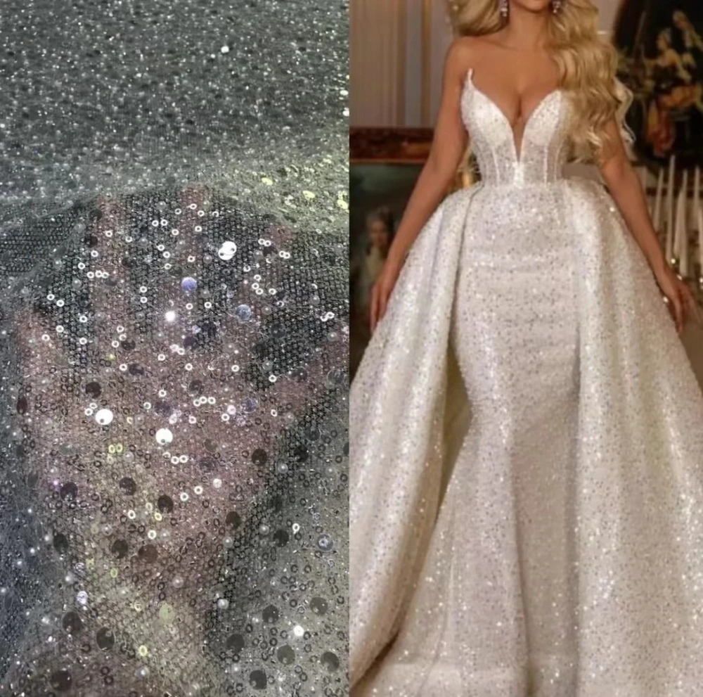 Hot Lace Fabric 2023 High Quality Lace 5 Yards Handmade Advanced Embroidery Beads Sequins For Party Evening Dresses