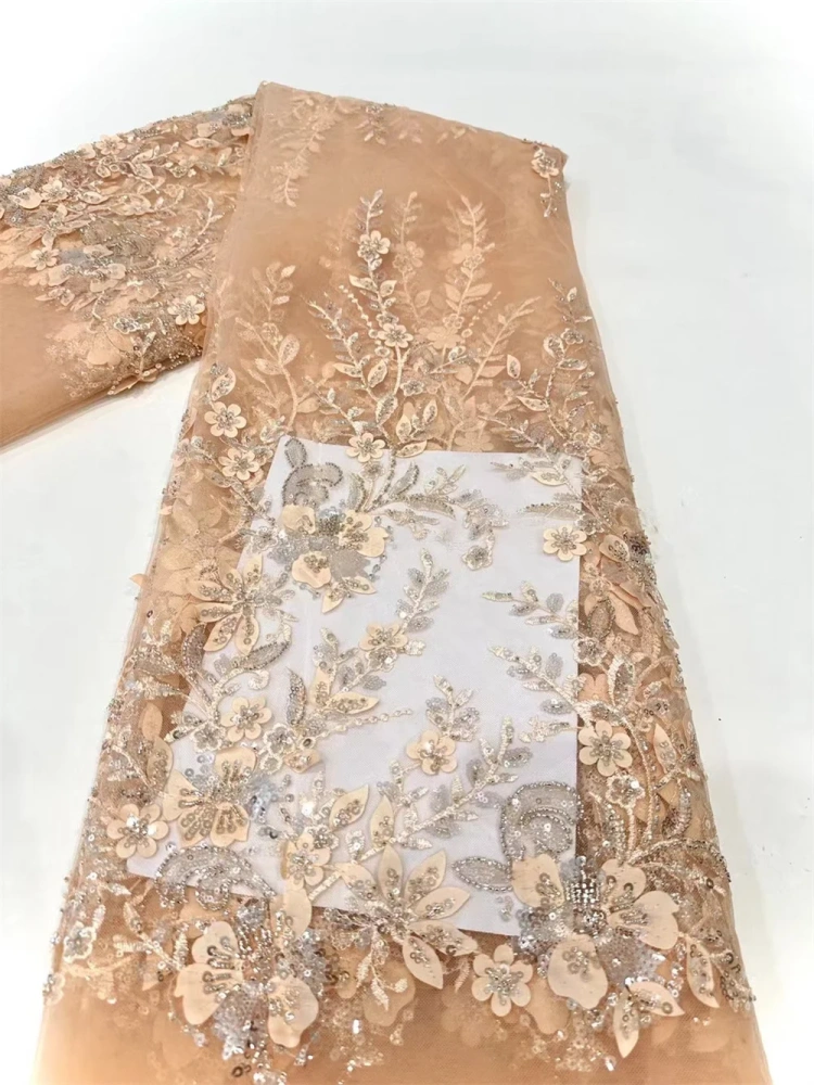 Handmade Embroidery Net Lace with Beads for Party Evening Dress, Purple Fashion, Exquisite Design