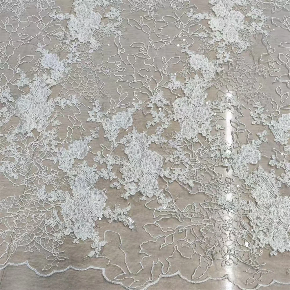 Hot Sale New High Quality  Fashion Design Lace Handmade Embroidery With Sequins For Wedding Dresses