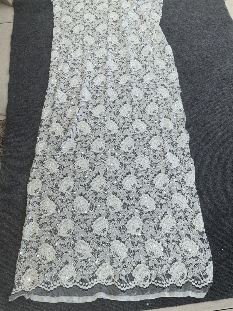 Luxury Fabric 2026 High Quality 5 Yards Handmade Exquisite Embroidery Net Lace Beads With Sequins For Party Evening Dresses