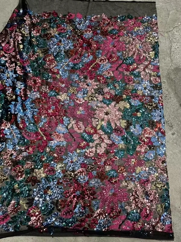 5Y Unique Africa Tassels Design Handmade 3D Flower Embrordered Net Lace With Beads Top Quality Fabric For Party Evening Dress