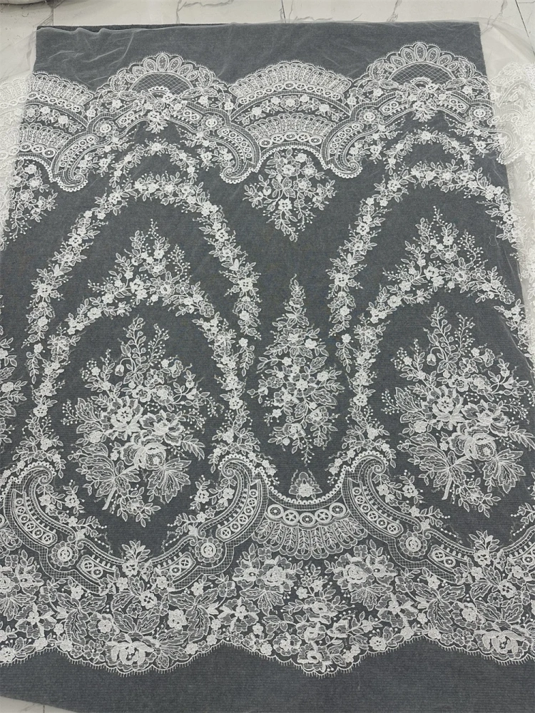 2024 Pretty Nice Nigeria White Super Top Quality Handmade Embrordered Net Lace With Ivory Beaded Sequins For Party Wedding Dress