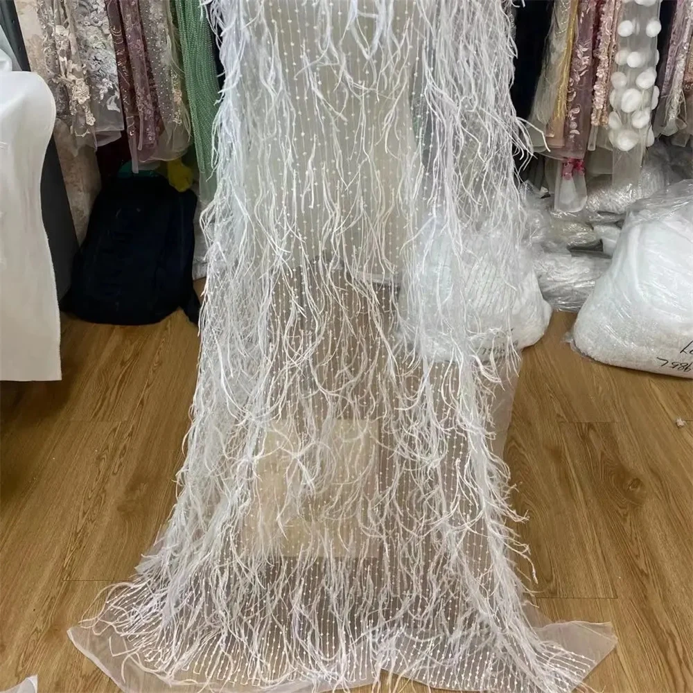 Hot Popular 2022 Top Quality Lace 5 Yards Handmade Advanced Embroidery Sequins Net Feather  For Party Evening Dresses