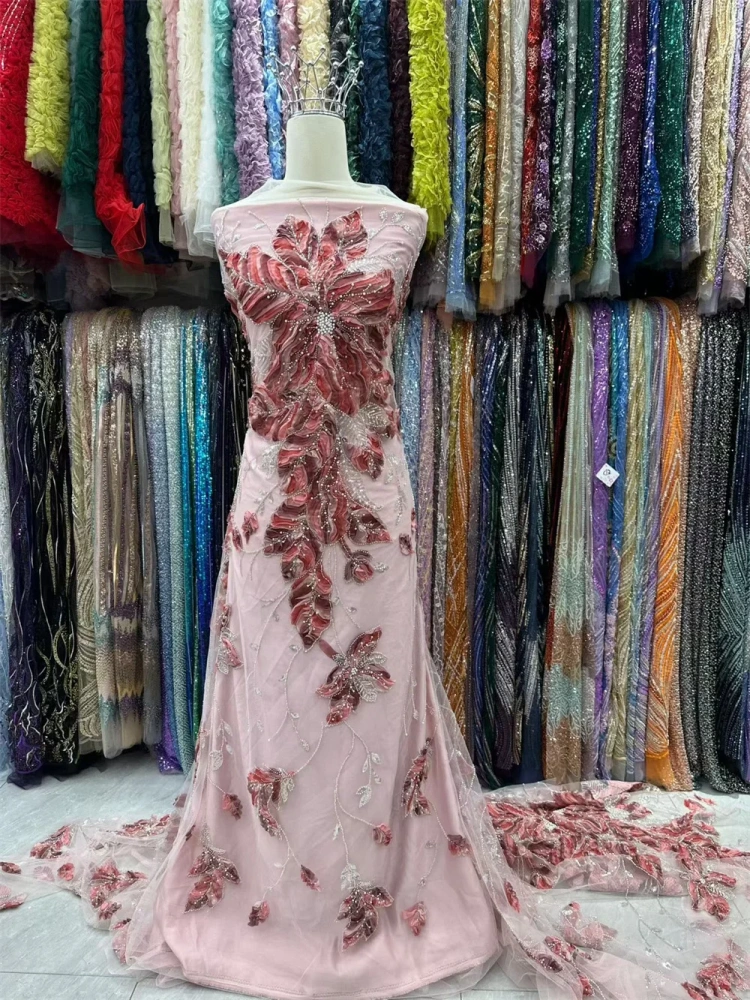 2026 New Top Quality Handmade Embroidery Net Lace with Exquisite Beads Sequins for Party Evening Women Dresses